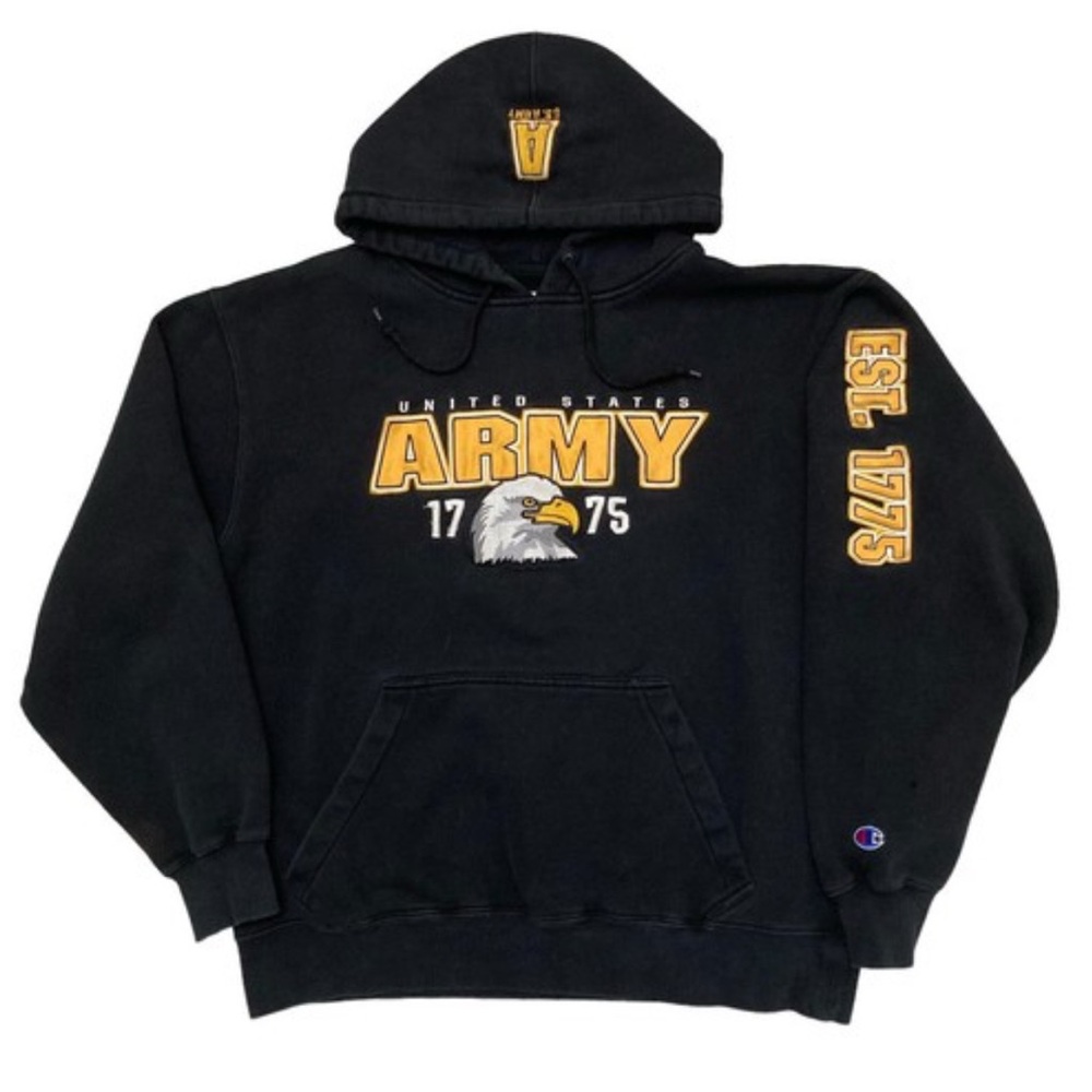 Champion Black Army Graphic Men's Sweatshirt Hoodie - L